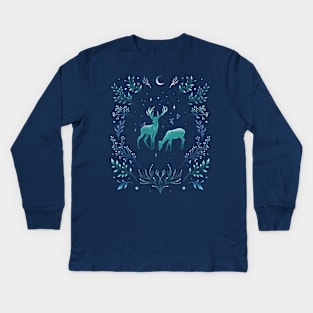 Deers in the Moonlight - Frosted Mint Kids Long Sleeve T-Shirt